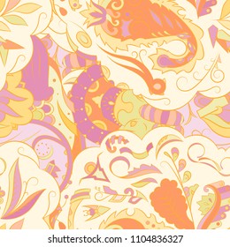 Seamless mehndi vector pattern. Hand-made ethnic illustration. Colorful doodle texture.