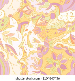 Seamless mehndi vector pattern. Hand-made ethnic illustration. Colorful doodle texture.