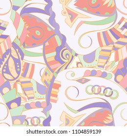 Seamless mehndi vector pattern. Hand-made ethnic illustration. Colorful doodle texture.
