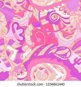 Seamless mehndi vector pattern. Hand-made ethnic illustration. Colorful doodle texture.