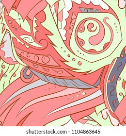 Seamless mehndi vector pattern. Hand-made ethnic illustration. Colorful doodle texture.