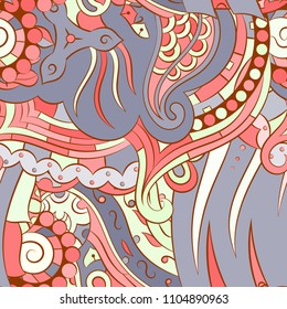 Seamless mehndi vector pattern. Hand-made ethnic illustration. Colorful doodle texture.