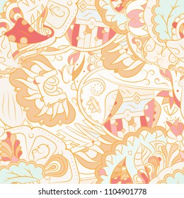 Seamless mehndi vector pattern. Hand-made ethnic illustration. Colorful doodle texture.