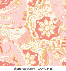 Seamless mehndi vector pattern. Hand-made ethnic illustration. Colorful doodle texture.