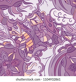 Seamless mehndi vector pattern. Hand-made ethnic illustration. Colorful doodle texture.