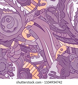 Seamless mehndi vector pattern. Hand-made ethnic illustration. Colorful doodle texture.