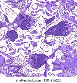 Seamless mehndi vector pattern. Hand-made ethnic illustration. Colorful doodle texture.