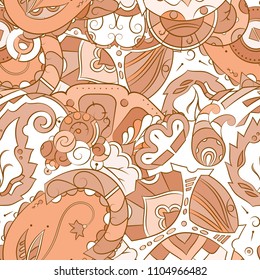 Seamless mehndi vector pattern. Hand-made ethnic illustration. Colorful doodle texture.