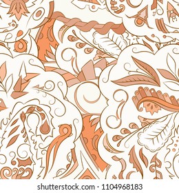 Seamless mehndi vector pattern. Hand-made ethnic illustration. Colorful doodle texture.