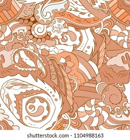 Seamless mehndi vector pattern. Hand-made ethnic illustration. Colorful doodle texture.