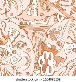 Seamless mehndi vector pattern. Hand-made ethnic illustration. Colorful doodle texture.