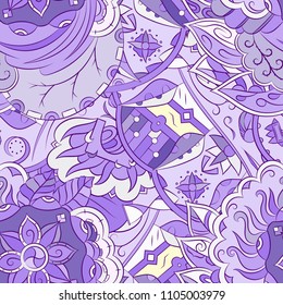 Seamless mehndi vector pattern. Hand-made ethnic illustration. Colorful doodle texture.