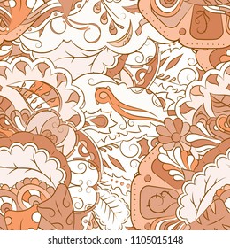 Seamless mehndi vector pattern. Hand-made ethnic illustration. Colorful doodle texture.