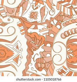 Seamless mehndi vector pattern. Hand-made ethnic illustration. Colorful doodle texture.