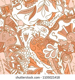 Seamless mehndi vector pattern. Hand-made ethnic illustration. Colorful doodle texture.