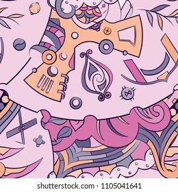 Seamless mehndi vector pattern. Hand-made ethnic illustration. Colorful doodle texture.