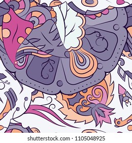 Seamless mehndi vector pattern. Hand-made ethnic illustration. Colorful doodle texture.