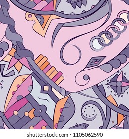 Seamless mehndi vector pattern. Hand-made ethnic illustration. Colorful doodle texture.