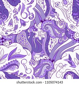 Seamless mehndi vector pattern. Hand-made ethnic illustration. Colorful doodle texture.
