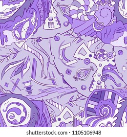 Seamless mehndi vector pattern. Hand-made ethnic illustration. Colorful doodle texture.