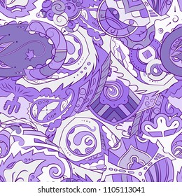 Seamless mehndi vector pattern. Hand-made ethnic illustration. Colorful doodle texture.
