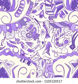 Seamless mehndi vector pattern. Hand-made ethnic illustration. Colorful doodle texture.