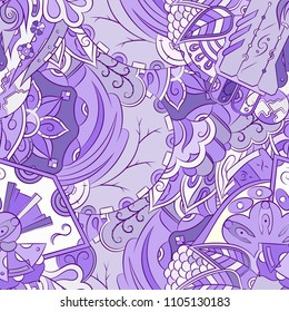 Seamless mehndi vector pattern. Hand-made ethnic illustration. Colorful doodle texture.