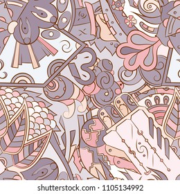 Seamless mehndi vector pattern. Hand-made ethnic illustration. Colorful doodle texture.