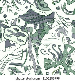 Seamless mehndi vector pattern. Hand-made ethnic illustration. Colorful doodle texture.