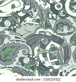 Seamless mehndi vector pattern. Hand-made ethnic illustration. Colorful doodle texture.