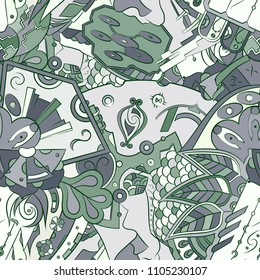 Seamless mehndi vector pattern. Hand-made ethnic illustration. Colorful doodle texture.