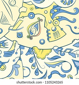 Seamless mehndi vector pattern. Hand-made ethnic illustration. Colorful doodle texture.