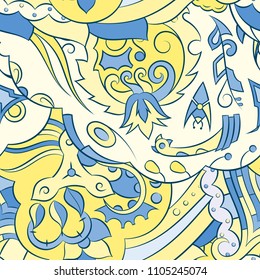 Seamless mehndi vector pattern. Hand-made ethnic illustration. Colorful doodle texture.