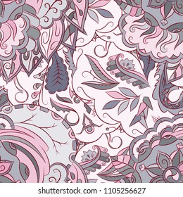 Seamless mehndi vector pattern. Hand-made ethnic illustration. Colorful doodle texture.