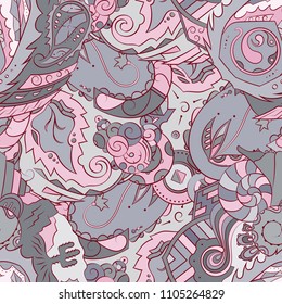 Seamless mehndi vector pattern. Hand-made ethnic illustration. Colorful doodle texture.