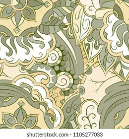 Seamless mehndi vector pattern. Hand-made ethnic illustration. Colorful doodle texture.
