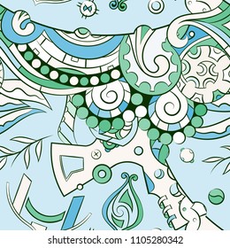 Seamless mehndi vector pattern. Hand-made ethnic illustration. Colorful doodle texture.