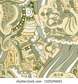 Seamless mehndi vector pattern. Hand-made ethnic illustration. Colorful doodle texture.