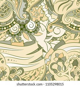 Seamless mehndi vector pattern. Hand-made ethnic illustration. Colorful doodle texture.
