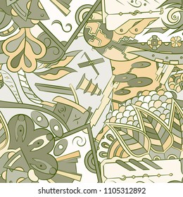 Seamless mehndi vector pattern. Hand-made ethnic illustration. Colorful doodle texture.