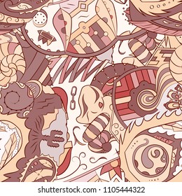 Seamless mehndi vector pattern. Hand-made ethnic illustration. Colorful doodle texture.