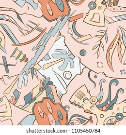 Seamless mehndi vector pattern. Hand-made ethnic illustration. Colorful doodle texture.