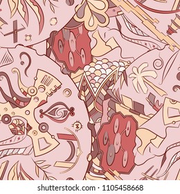 Seamless mehndi vector pattern. Hand-made ethnic illustration. Colorful doodle texture.