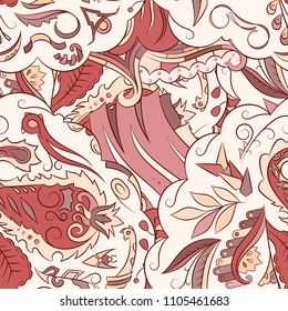 Seamless mehndi vector pattern. Hand-made ethnic illustration. Colorful doodle texture.