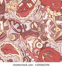 Seamless mehndi vector pattern. Hand-made ethnic illustration. Colorful doodle texture.