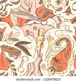 Seamless mehndi vector pattern. Hand-made ethnic illustration. Colorful doodle texture.