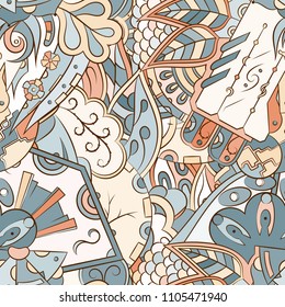Seamless mehndi vector pattern. Hand-made ethnic illustration. Colorful doodle texture.