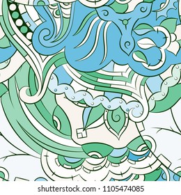 Seamless mehndi vector pattern. Hand-made ethnic illustration. Colorful doodle texture.