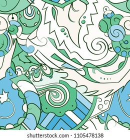 Seamless mehndi vector pattern. Hand-made ethnic illustration. Colorful doodle texture.