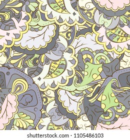 Seamless mehndi vector pattern. Hand-made ethnic illustration. Colorful doodle texture.